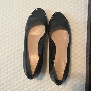Colehaan black peep toe low heel sandals gently worn. Little scruff on one toe.
